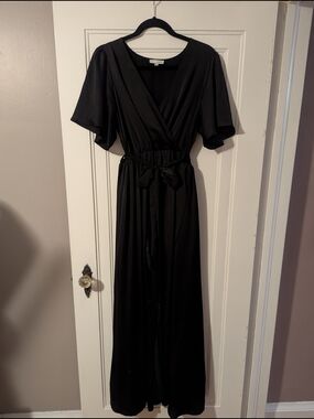 Black Wrap Maxi Dress with Tie Waist